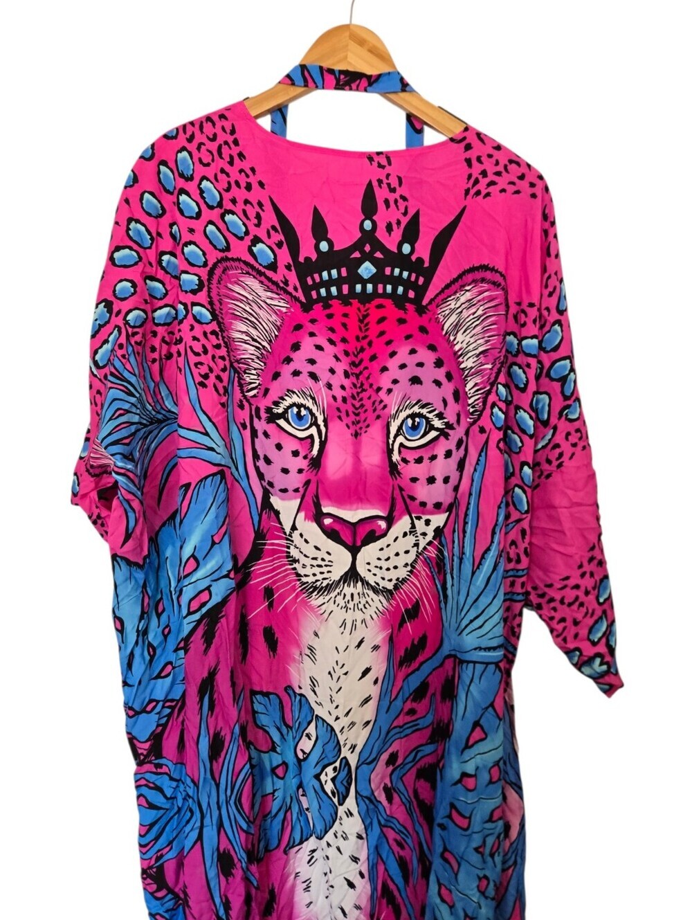 🌴🐆 Vibrant Pink Leopard Queen Tropical Kimono Cover Up | One Size - Picture 5 of 5